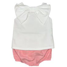 Load image into Gallery viewer, Lolli Bow Back Bloomer Set – Shem Creek Shrimp Linen