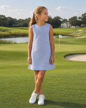 Load image into Gallery viewer, Belle Shift Dress – Back River Blue Linen