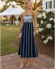 Load image into Gallery viewer, Lylie Navy Blue Strapless Midi Dress
