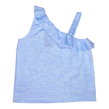 Load image into Gallery viewer, Millie Ruffle Top –Bluffton Blue Linen