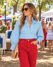 Load image into Gallery viewer, Blue Gingham Harper Estate Top