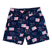 Load image into Gallery viewer, Sullivan Swim Shorts (Boys) - Flags &amp; Fireworks