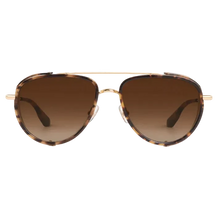 Load image into Gallery viewer, Sunglasses with brown gradient lenses and gold frame on a white background