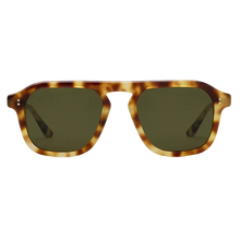 Load image into Gallery viewer, Sunglasses with tortoiseshell frame and dark lenses on a white background