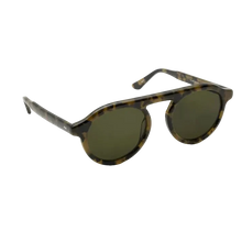 Load image into Gallery viewer, Sunglasses with tortoiseshell frame and dark lenses on a white background
