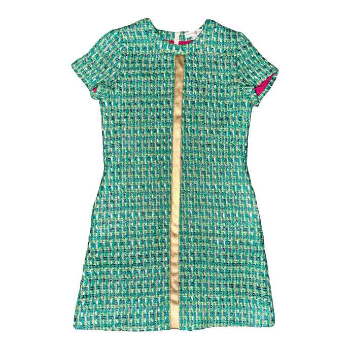 Women's Mimi Dress- Emerald Isle Bouclé Tweed with Gold Stripe