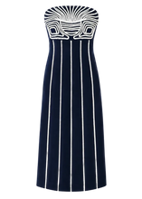 Load image into Gallery viewer, Lylie Navy Blue Strapless Midi Dress