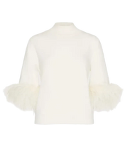 Load image into Gallery viewer, Cream Short Sleeve Feather Mockneck