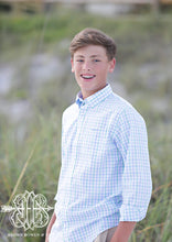 Load image into Gallery viewer, Model wearing Bowen Arrow Button Down in Isle of Palms Plaid