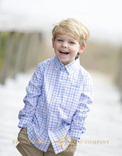 Load image into Gallery viewer, Boy modeling the Bowen Arrow Button Down in Waterfront Park Plaid